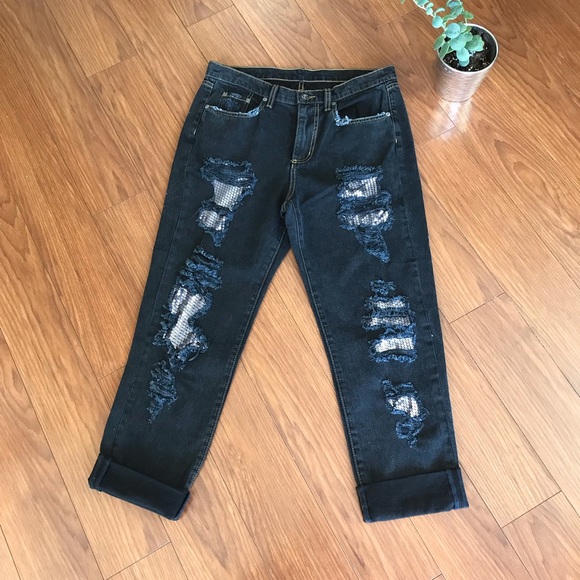 sequin patch jeans
